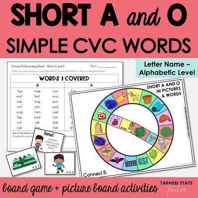 Short A and O in Easy CVC Words with Pictures Letter Name Alphabetic Games