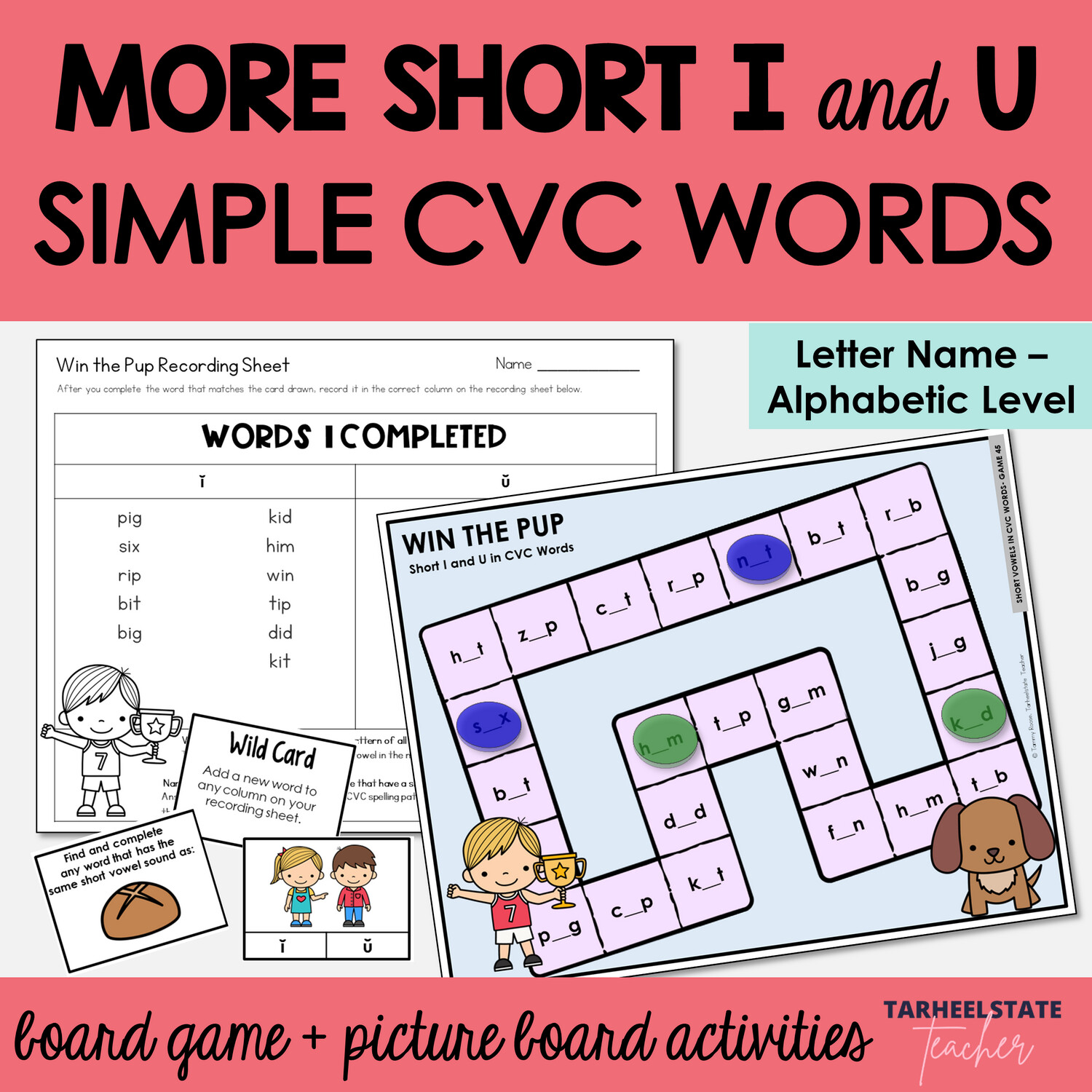 Short I and U in Easy CVC Words Games Letter Name Alphabetic Activities