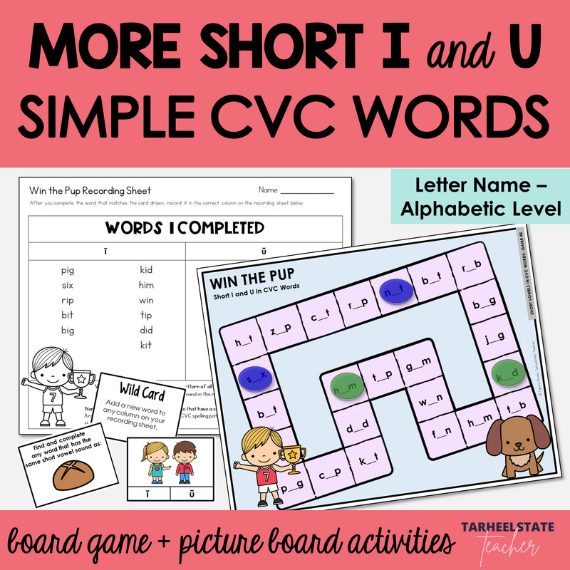 Short I and U in Easy CVC Words Games Letter Name Alphabetic Activities