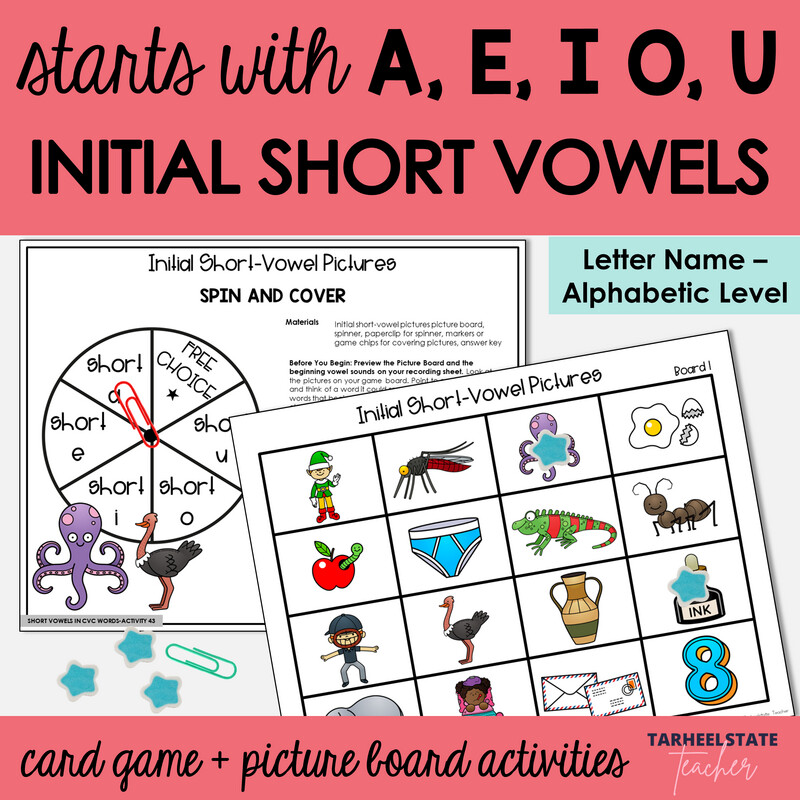 Initial Short-Vowel Sounds at Beginning of Words Games Letter Name Activities