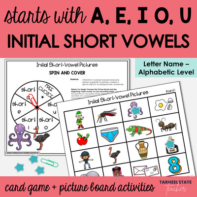 Initial Short-Vowel Sounds at Beginning of Words Games Letter Name Activities