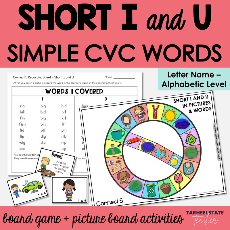 Short I and U in Easy CVC Words with Pictures Letter Name Alphabetic Games
