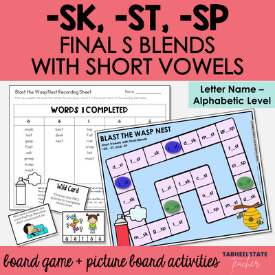 Short Vowels with Final S Blends Ending Blends SK, ST, SP Games
