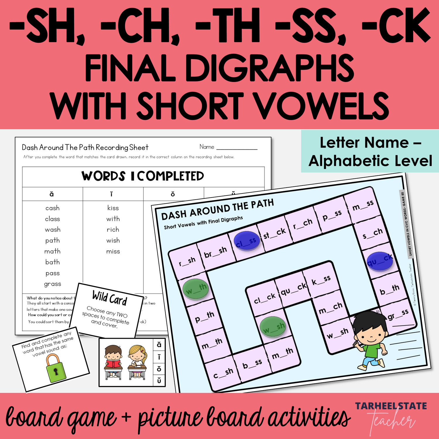 Printable Digraph Games for Final Digraphs SH CH TH SS CK Short Vowel Digraphs