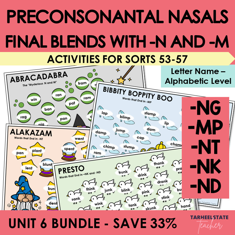 Preconsonantal Nasals Games NG, MP, NT, NK, ND Letter Name Alphabetic Activities