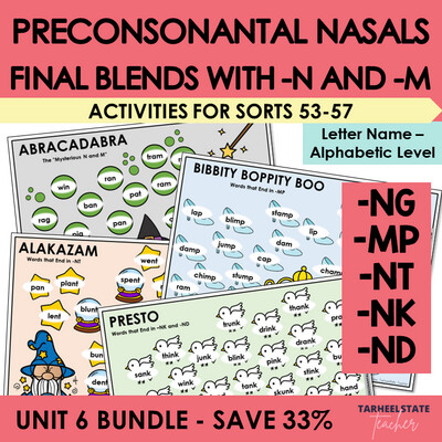 Preconsonantal Nasals Games NG, MP, NT, NK, ND Letter Name Alphabetic Activities