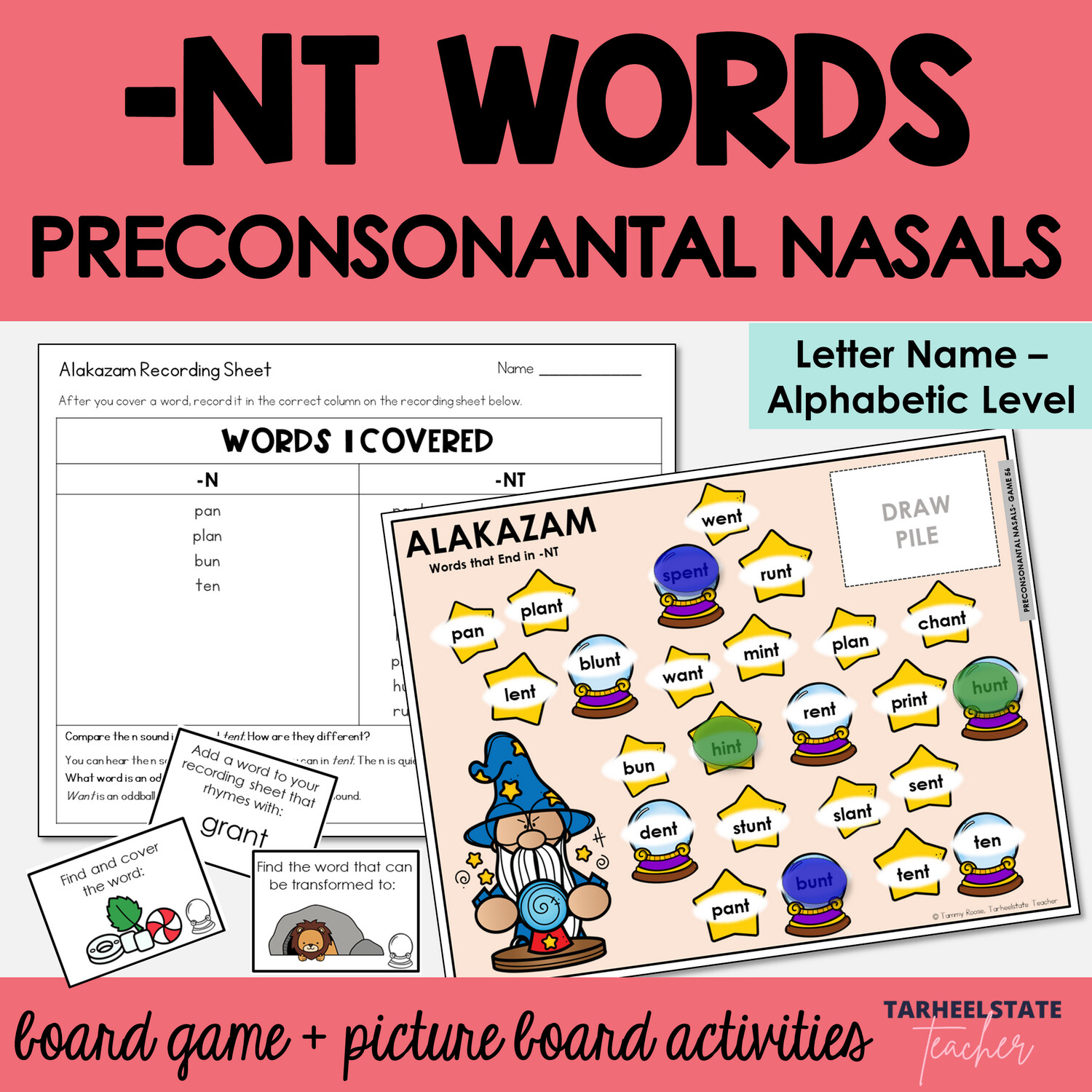Words that End in NT Games - Activities for NT Words Letter Name Alphabetic
