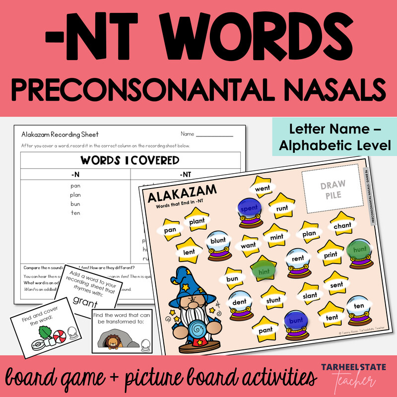Words that End in NT Games - Activities for NT Words Letter Name Alphabetic