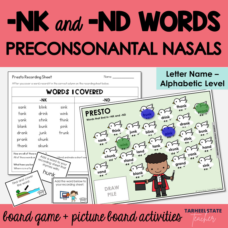Words Ending in NK and ND Games - Activities for NK ND Words Letter Name Alphabetic