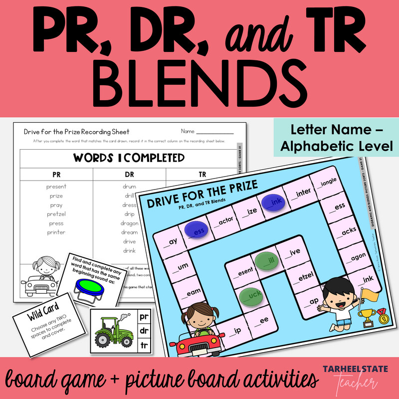 PR, DR, and TR Beginning Blends Games Letter Name Alphabetic Activities