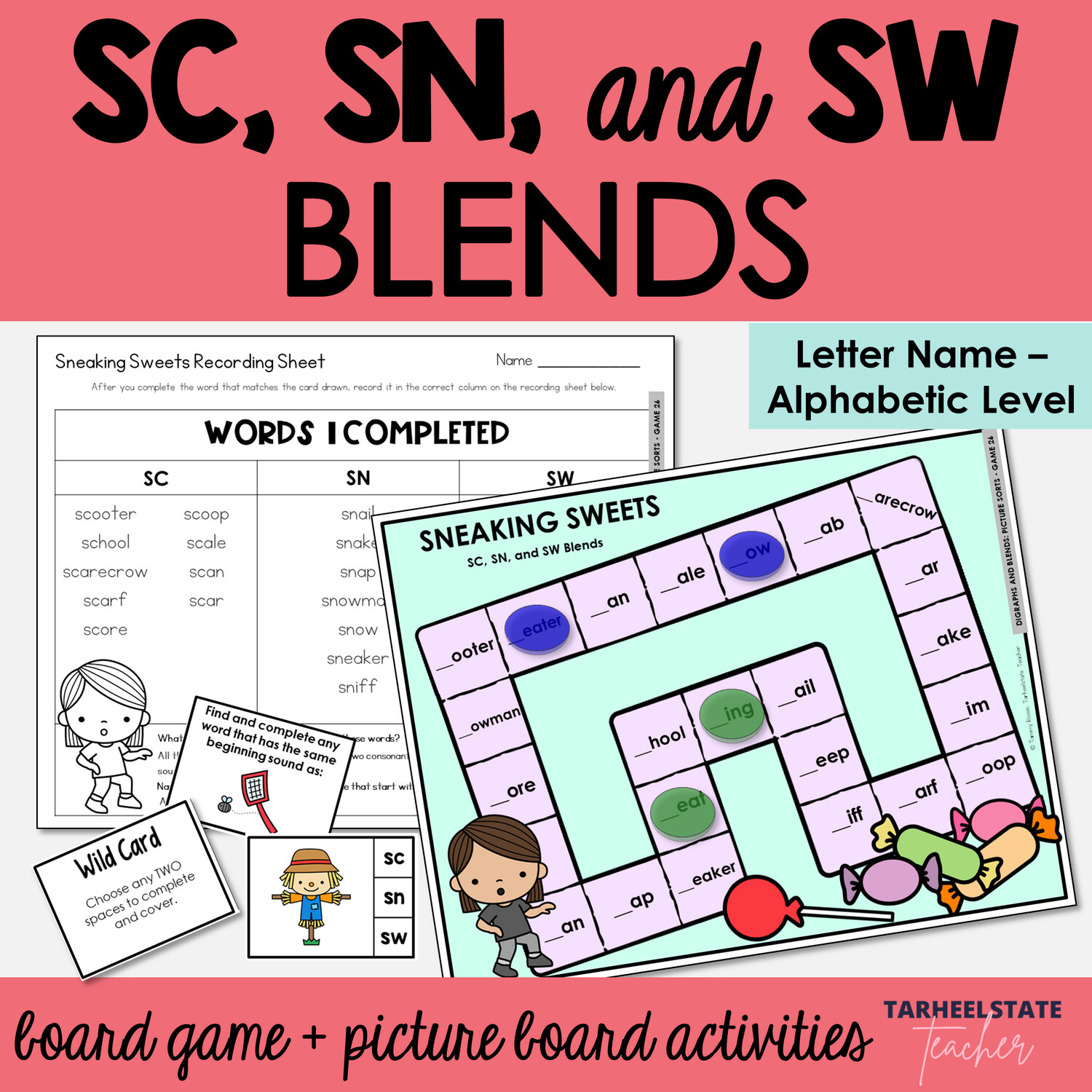 SC, SN, and SW Beginning Blends Games Letter Name Alphabetic Activities