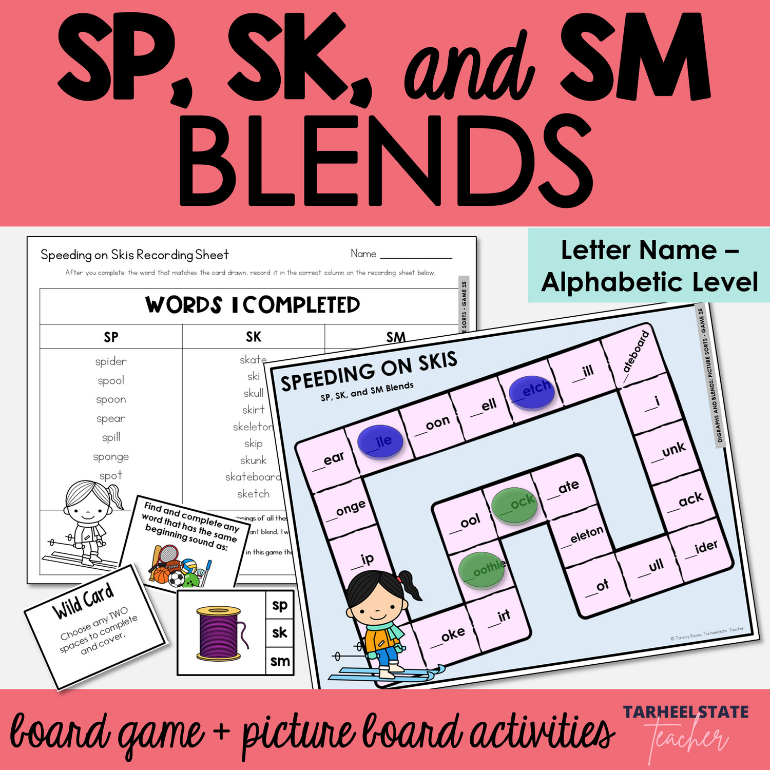 SP, SK, and SM Beginning Blends Games Letter Name Alphabetic Activities