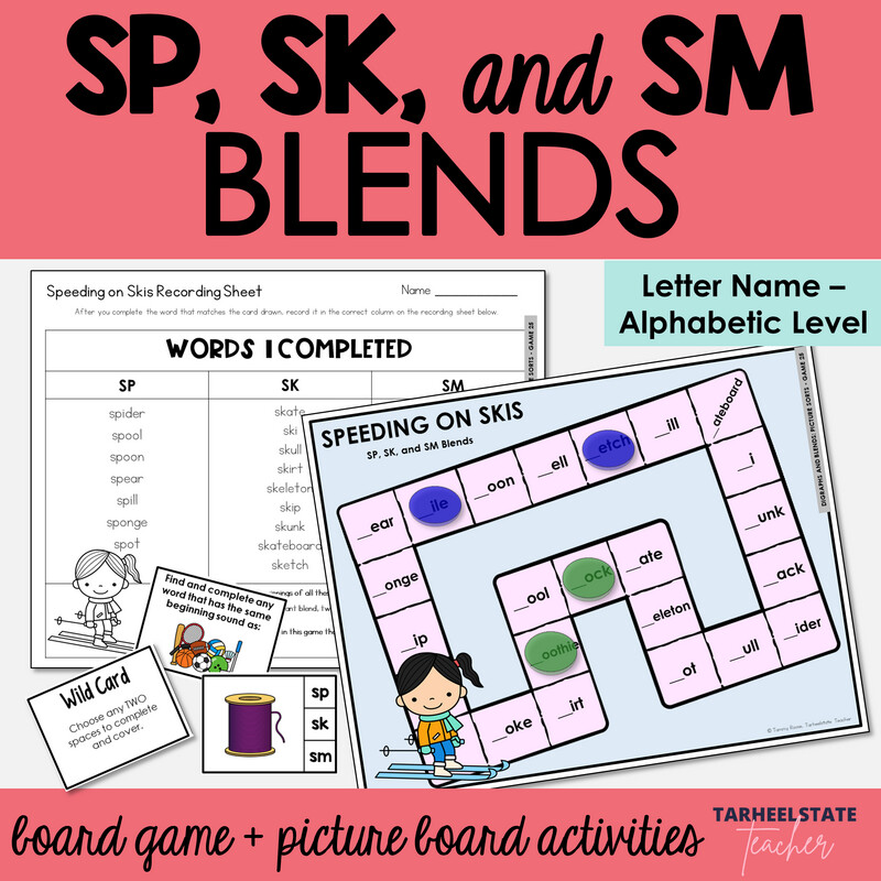 SP, SK, and SM Beginning Blends Games Letter Name Alphabetic Activities