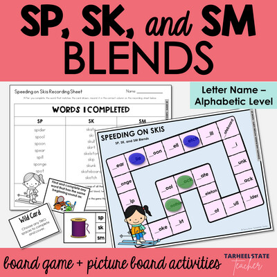 SP, SK, and SM Beginning Blends Games Letter Name Alphabetic Activities