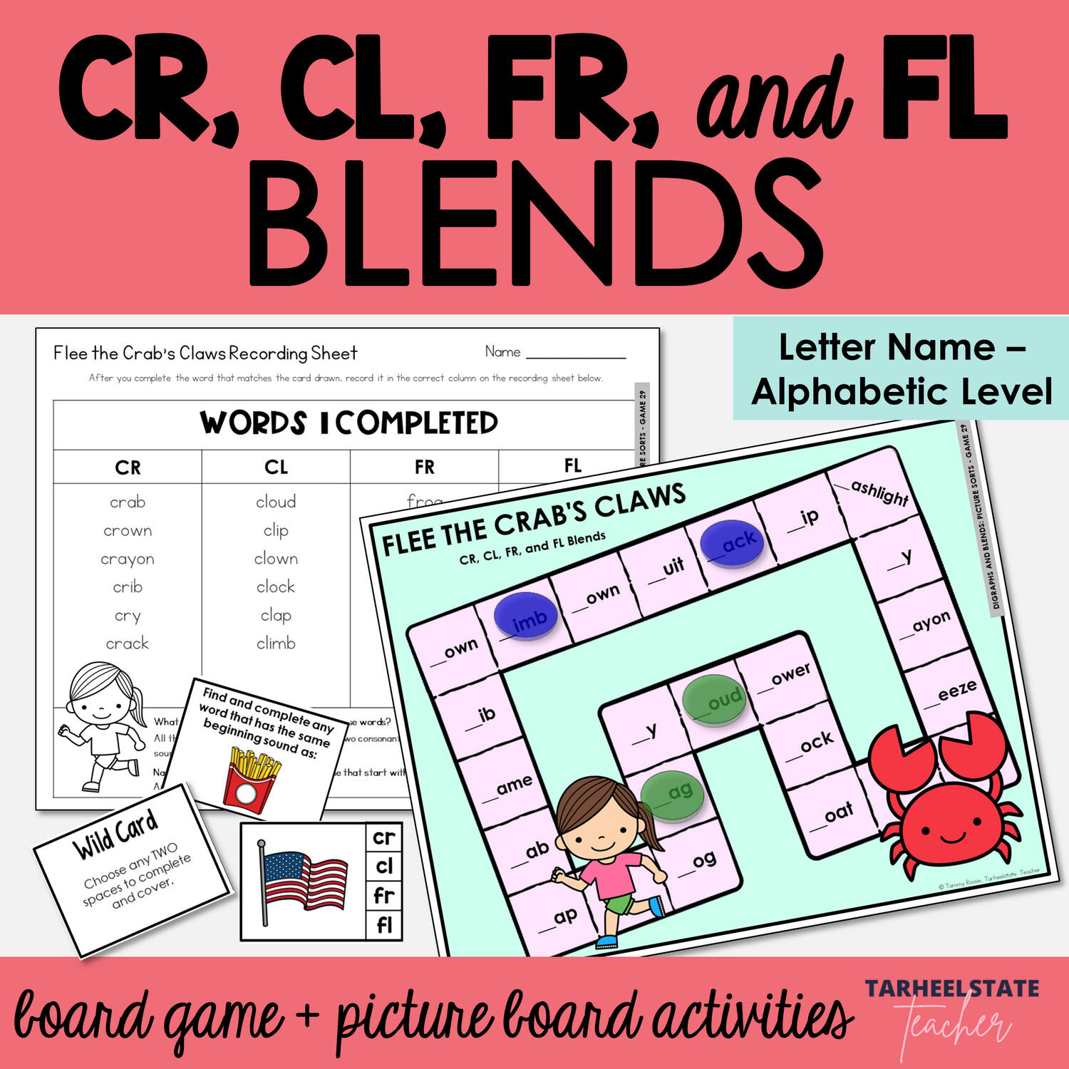 CR, CL, FR, and FL Beginning Blends Games Letter Name Alphabetic Activities