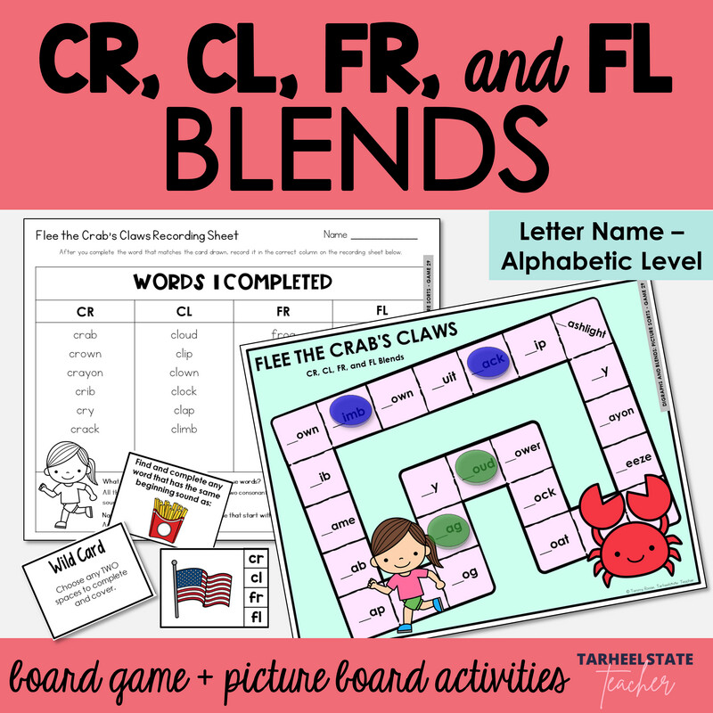 CR, CL, FR, and FL Beginning Blends Games Letter Name Alphabetic Activities