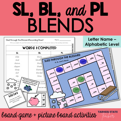 SL, BL, and PL Blends - Beginning Blends Games Letter Name Alphabetic Activities