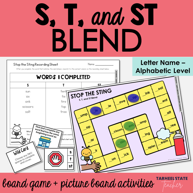 ST Blend Games - ST Beginning Blends Letter Name Alphabetic Activities