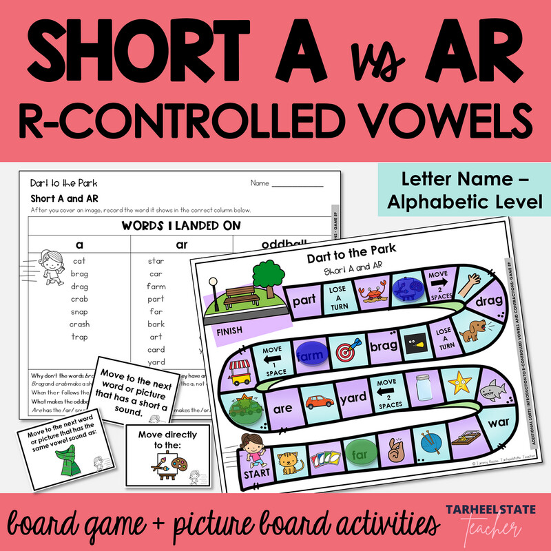 R-Controlled Vowel Games Short A and AR Letter Name Alphabetic Activities