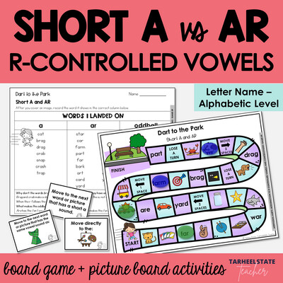 R-Controlled Vowel Games Short A and AR Letter Name Alphabetic Activities