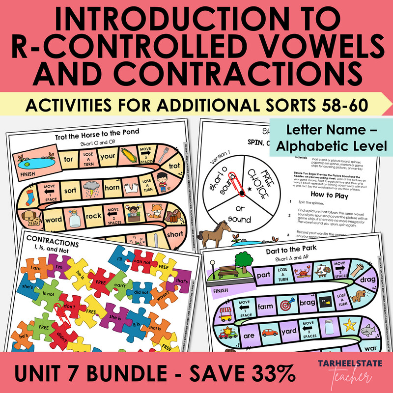 Intro to R-Controlled Vowels Games w Contractions Letter Name Alphabetic Stage