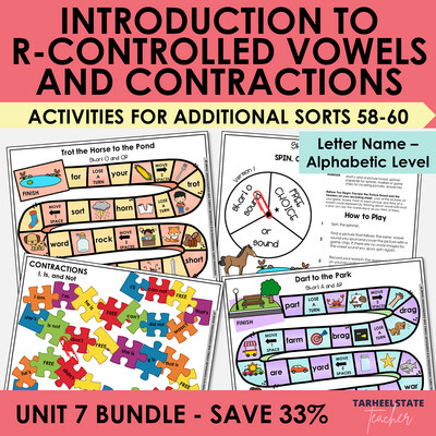 Intro to R-Controlled Vowels Games w Contractions Letter Name Alphabetic Stage