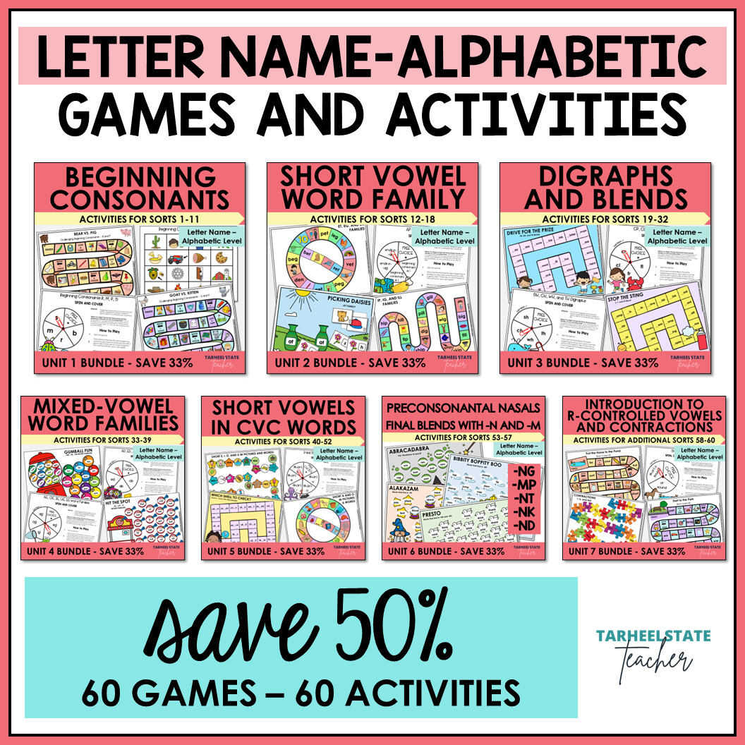 Letter Name Alphabetic Spellers Games and Activities Bundle