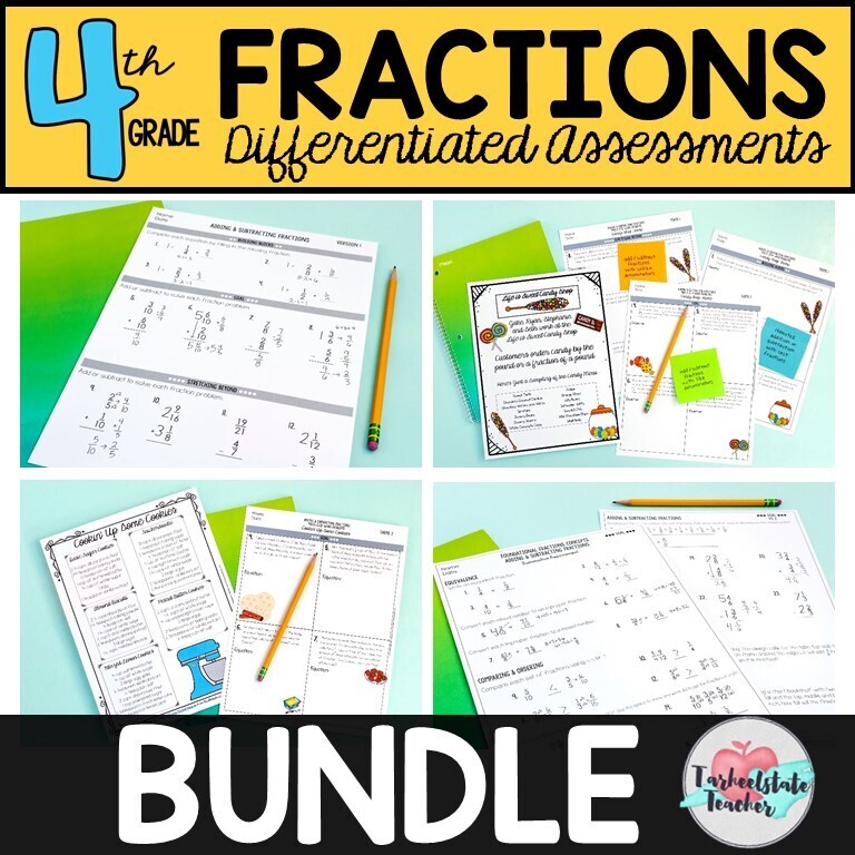 4th Grade Fractions 4.NF ALL Standards - Adding Subtracting - Comparing - Multiplying - Decimal
