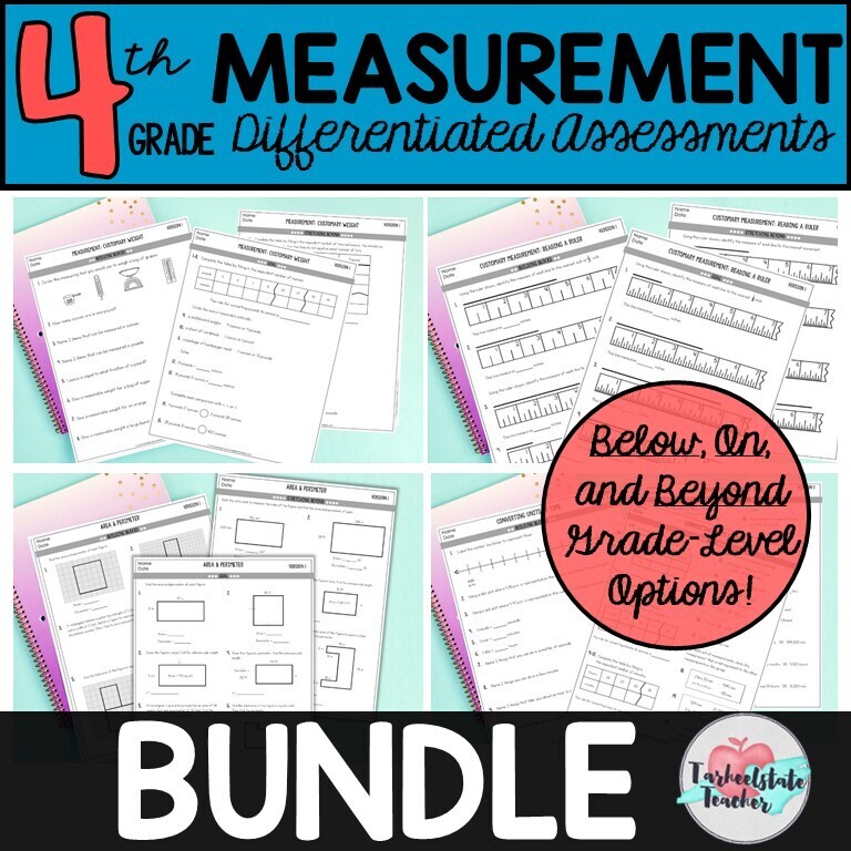 4th Grade Measurement Assessments and Practice ALL STANDARDS BUNDLE