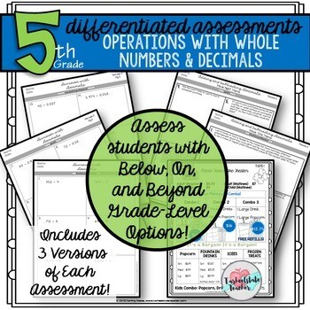 5th Grade Decimal Operations Add/Sub/Mult/Div Assessments and Practice