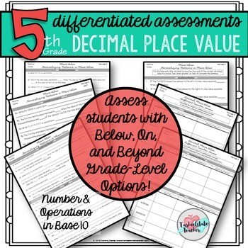 5th Grade Decimals Place Value Concepts Differentiated Assessments