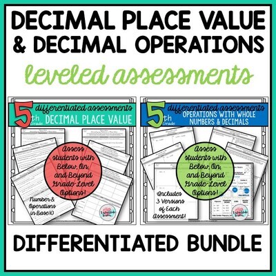5th Grade Decimals Place Value and Operations Assessments BUNDLE