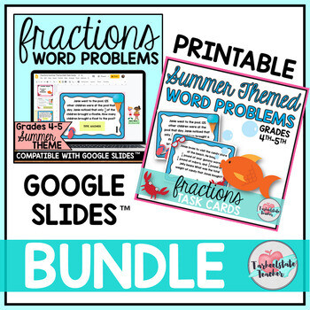 Fractions Word Problems Task Cards Activities Printable and Google Slides BUNDLE