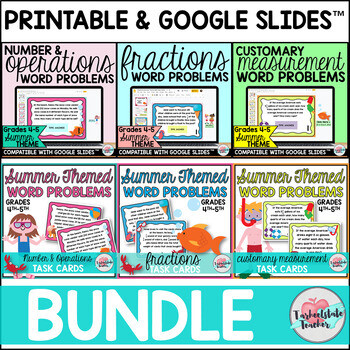 4th Grade Math Review Test Prep Task Cards Bundle Print and Google Slides