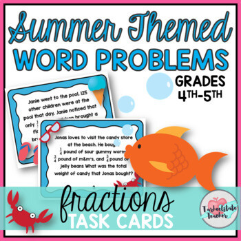 Fractions Word Problems Task Cards Activities | 4th Grade Math Review 5th Grade