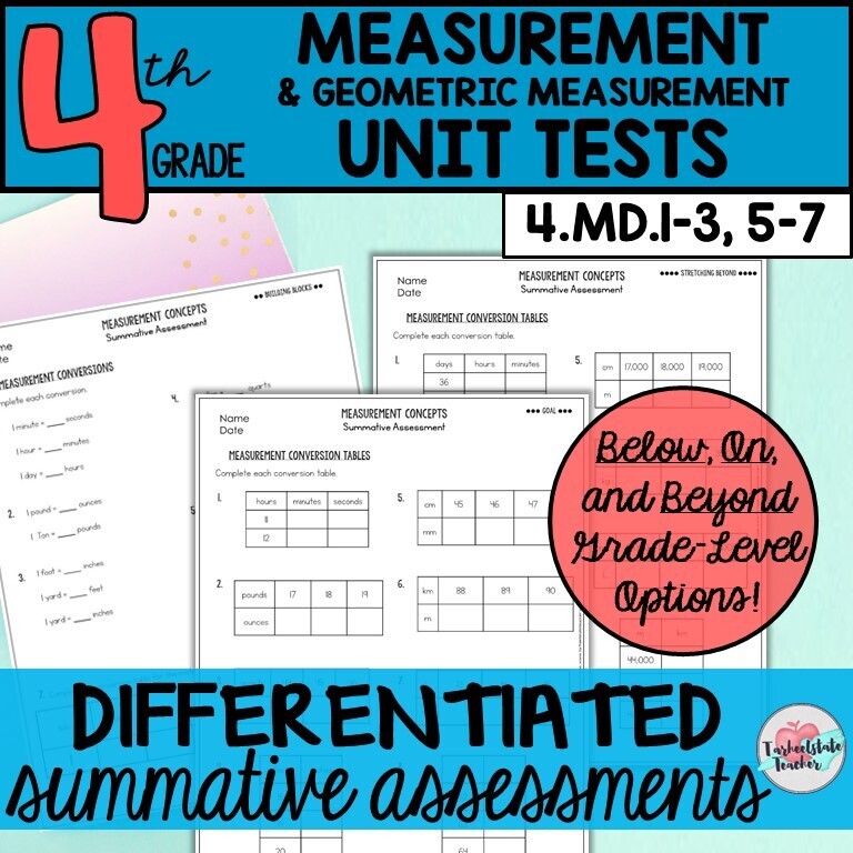 4th Grade Measurement Unit Test 4.MD.1, 4.MD.3, 4.MD.5, 4.MD.6, 4.MD.7