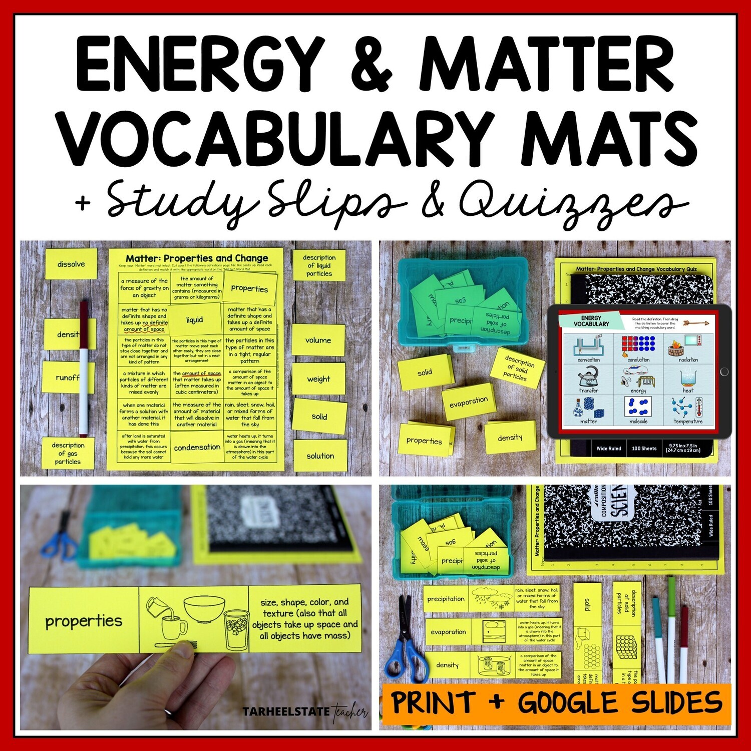 Forms of Energy States of Matter Vocabulary Activities Printable w Google Slides