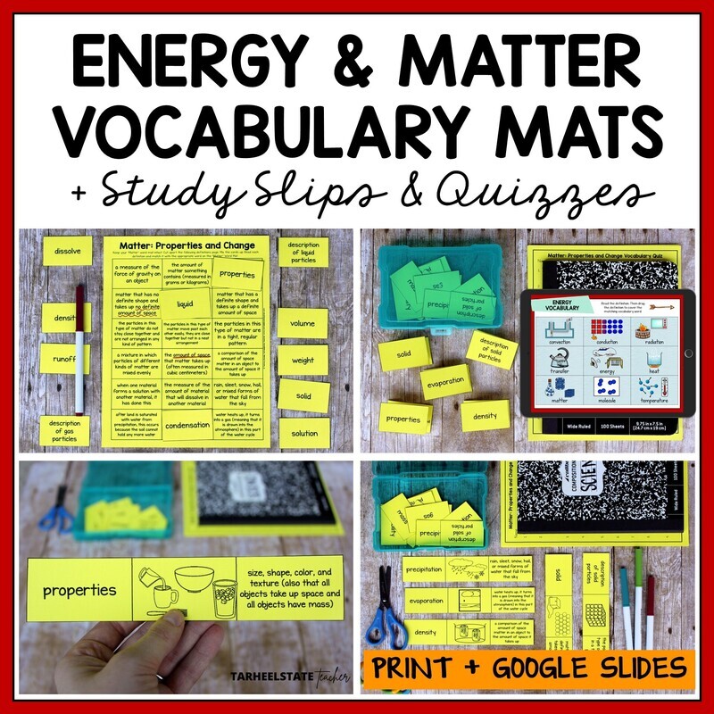 Forms of Energy States of Matter Vocabulary Activities Printable w Google Slides