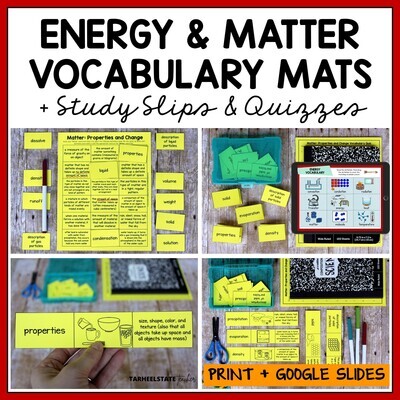 Forms of Energy States of Matter Vocabulary Activities Printable w Google Slides
