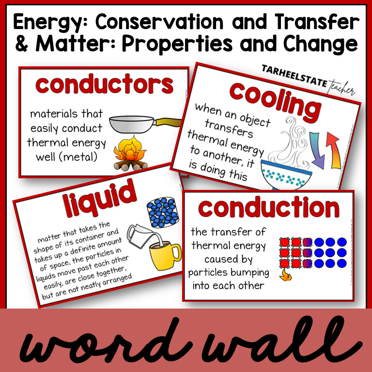 Conservation of Energy, Forms of Energy, States of Matter Science Word Wall
