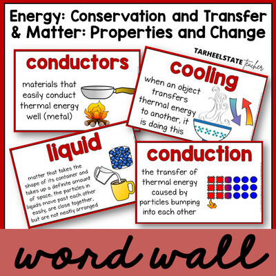 Conservation of Energy, Forms of Energy, States of Matter Science Word Wall