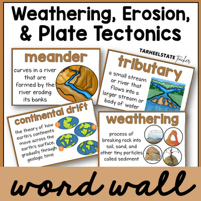 Weathering, Erosion, and Plate Tectonics Science Word Wall