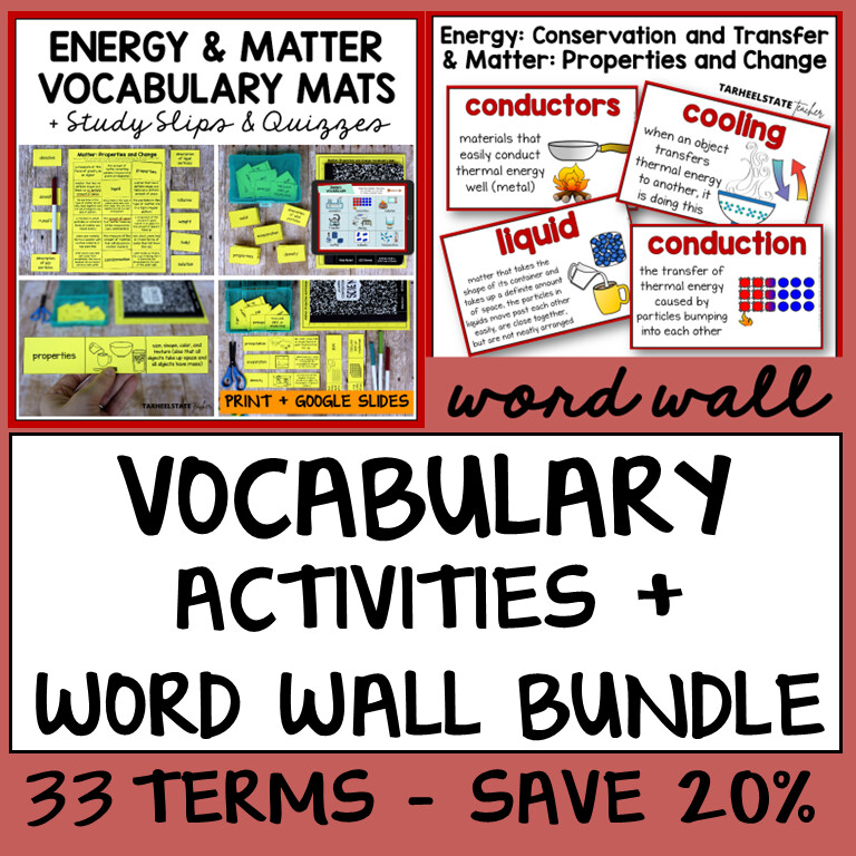 Conservation of Energy, Forms of Energy, States of Matter Vocabulary Bundle