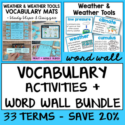 Weather and Climate Vocabulary Activities Games and Word Wall with Definitions