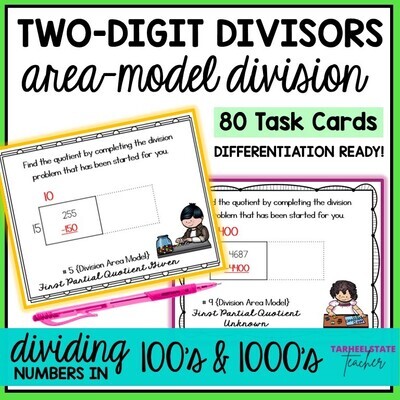 Area Model Division with 2 Digit Divisors Task Cards Activities or Math Centers