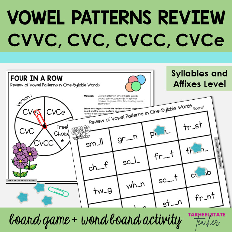 Decoding One Syllable Words Vowel Patterns Game CVVC CVCC CVC and CVCe Word List