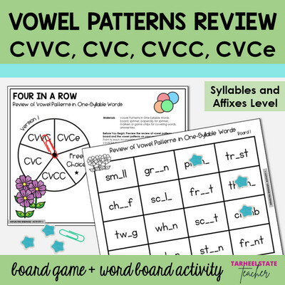 Review One Syllable CVVC, CVC, CVCC, CVCe Words Games and Activities