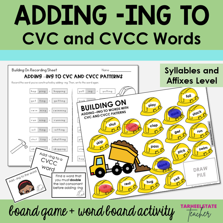 Adding -ING to CVC, CVCC Base Words Syllables Affixes Games and Activities
