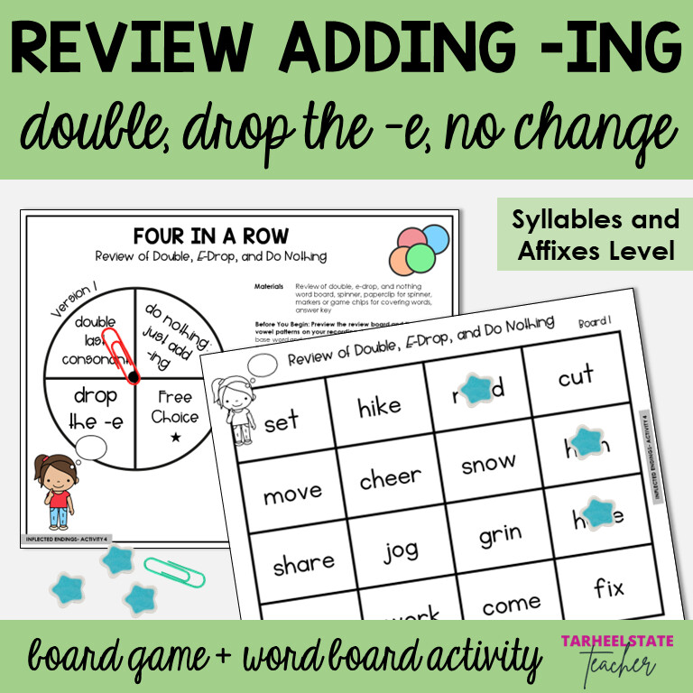 Review of Double, E-Drop, and Nothing Syllables Affixes Games and Activities