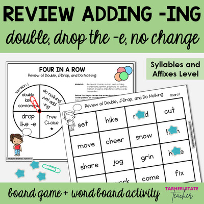 Review of Double, E-Drop, and Nothing Syllables Affixes Games and Activities